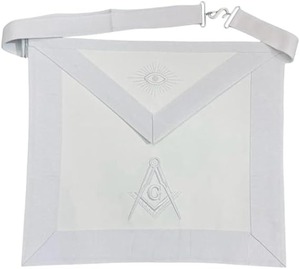 White Masonic Master Mason Apron with <b>Square</b> & Compass & All-Seeing Eye Embroidery <b>Adjustable</b> Belt Freemasonry Regalia - Product Image 2