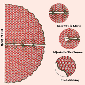 Chocolat Cosmos rouge Floral main bloc imprimé passepoil pétoncles coton tissu arbre de noël jupe pour noël décor vacances - Product Image 4