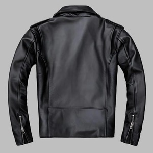 Veste en cuir véritable noire élégante et ajustée pour homme, veste de moto classique avec ceinture à la taille, fermeture éclair sur le devant et design personnalisé - Product Image 6