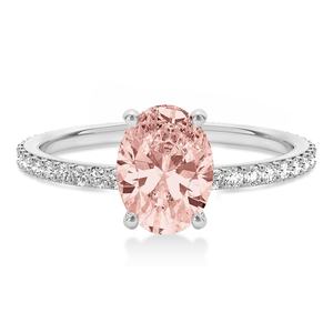 Anillo de Bodas de morganita Rosa corte ovalado diamante corte brillante redondo anillos de piedras preciosas semipreciosas morganita racimo de oro blanco de 14K - Product Image 3