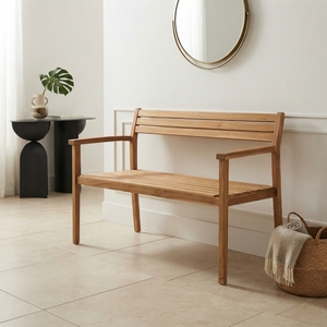 Banc de jardin en teck massif pour l'extérieur, 2 places, avec lattes, chaise de patio, finition naturelle, mobilier de terrasse, décoration artistique - Product Image 3