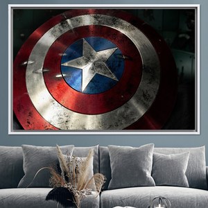 Magnifique art mural Captain America Shield : impression sur toile, toile encadrée blanche - Product Image 1