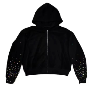 Sudadera con Capucha Extra Grande con Lavado Ácido y Logotipo Personalizado OEM, Sudadera con Capucha Corta con Cremallera y Pedrería, Ropa Urbana Unisex para Hombre - Product Image 5