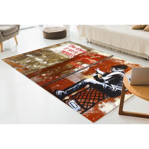 Tapis d'intérieur imprimé - Tapis de porte d'entrée avec motif graffiti Banksy, tapis doux à poils longs - Product Image 2
