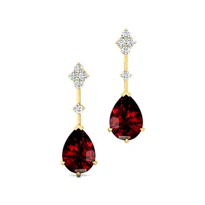 Pierre précieuse de grenat rouge naturel de conception unique et vrais diamants tendance balancent des goujons de boucle d'oreille en or solide 18k au prix en vrac OEM