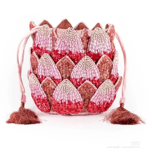 CLASSIC UNIQUE Bohemian Style Embroidery Pearl <b>Square</b> Evening Clutch Bag Fancy Design Lining Customizable Wholesale - Product Image 4