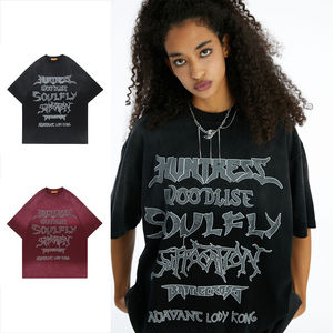 Épaule tombante personnalisée Vintage graphique vieilli coupe et coudre des patchs de broderie 100% coton imprimé coupe ample T-Shirt pour hommes - Product Image 2