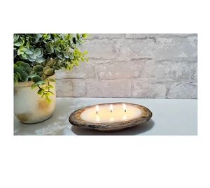 Bol à bougie en pâte de bois Plateau de décoration de Noël romantique 2 pièces Bol à bougie en bois d'acacia Design populaire - Product Image 1