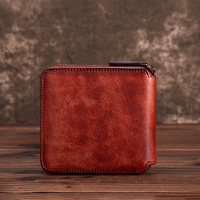 Dompet pria Vintage kustom perjalanan bisnis grosir dompet ritsleting kulit pedesaan tempat kartu bisnis RFID dompet ritsleting bergaya