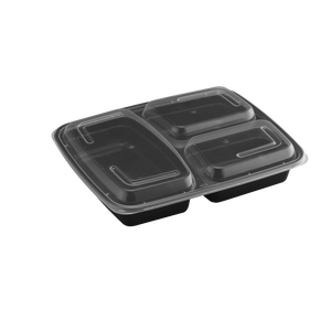 ProTakeOut - Juego de 150 Recipientes Rectangulares para Alimentos de 39 oz con 3 Compartimentos, Aptos para Microondas, Libres de BPA, Dimensiones de la Tapa: 9.7x7.67x0.63 - Product Image 1