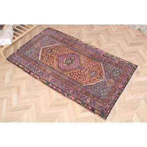 Tapis en laine turque 3,4x6,1 pi (105x186 cm) écologique, patchwork, avec support en latex, violet ombré, tapis vintage - Product Image 3
