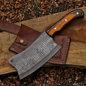 Couteau de boucher en acier damas Full-Tang de logo personnalisé de haute qualité couperet de cuisine professionnel fait à la main avec support OEM - Product Image 1