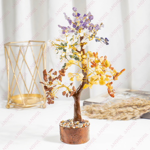 Arbre aux 7 chakras en pierres précieuses de qualité supérieure, grade AAA, 300 pierres, design magnifique, fait main, équilibre et harmonie, 100 % authentique d'Inde - Product Image 4