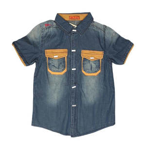 Camisa de Mezclilla de Manga Corta para Niños - Azul - Product Image 1
