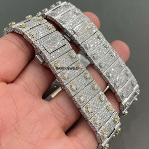 Montre carrée de luxe en acier inoxydable Moissanite Iced Out, double mouvement, bracelet 20 mm, style Hip Hop Diamant pour Homme - Product Image 2
