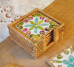 Nacre caboteur rotin napperon quare tasse sous-verres pour la maison et la cuisine mosaïque perle tapis fait à la main vietnamien - Product Image 2