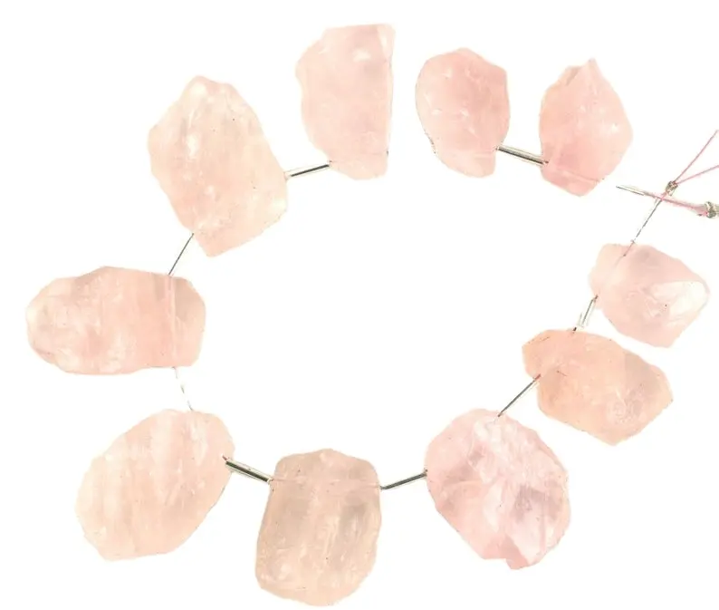 Perceuse latérale brute en Quartz Rose naturel, 10 pièces, non traité, fabrication de pierres précieuses en vrac, bijoux roses, Collection de pierres