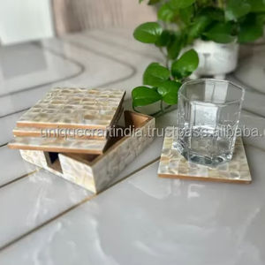 ที่รองแก้วทรงสี่เหลี่ยมทำมือแม่จากมุกชุดดีไซน์โมเสกที่ทันสมัยจำนวน4ชิ้นสำหรับการตกแต่งโต๊ะและบ้าน - Product Image 6