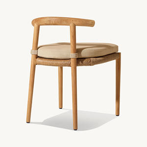 Chaise de salle à manger moderne de haute qualité Cadre en bois de teck massif avec siège en rotin synthétique tissé et coussin inclus - Product Image 4