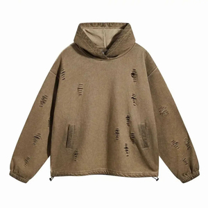 2025 automne/hiver nouveau Streetwear cravate teint déchiré à capuche Hip Hop, Vintage lavé sweat pour les femmes - Product Image 1