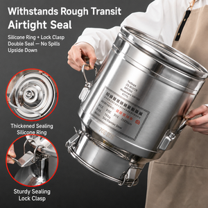 Seau de stockage hermétique en acier inoxydable 304, 15 L, couvercle à fermeture hermétique, anti-fuite, pour l'eau, l'huile, le vin, le lait, les aliments - Product Image 1