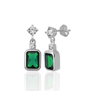 New arrival 925 Sterling <b>Silver</b> <b>Stud</b> Earrings in White and Emerald Colors From Turkey - Product Image 1