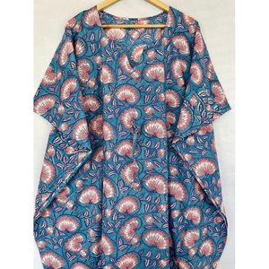Robe de maternité confortable style kimono kaftan d'été, imprimé indien floral brodé, 100% coton, paréo de plage - Product Image 6