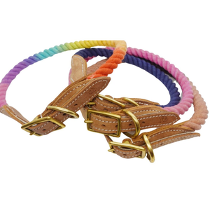 Rope <b>Collar</b> with Brown Leather and Gold Brass Hardware/ All Dogs - Product Image 1