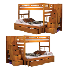 Cama Litera de Madera de Teca Sólida de Diseño Minimalista Moderno con Muchos Cajones y Escalera, Producto Natural Ecológico de Alta Calidad - Product Image 3