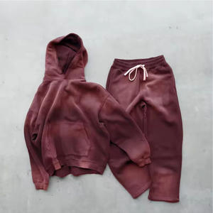 2025 Custom Men's Streetwear Tracksuit Set 2PCS Cotton <b>Flare</b> <b>Sweatpants</b> Hoodie Acid Wash Solid Winter Suitable Sweat Suits - Product Image 6