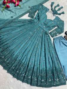 Dernière Designer Faux Georgette Broderie Séquence Travail Anarkali Robe Par Fab Zone - Product Image 2