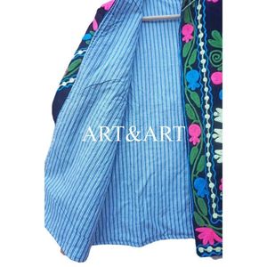 Veste courte en velours bohème à fleurs brodée à la main, doublure en coton matelassé écologique, faite à la main pour femmes - Product Image 5