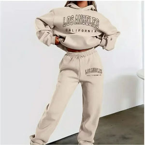 Ensemble à capuche à manches longues pour femmes ensemble de vêtements de sport lettre ensemble décontracté confortable pull-over tenue deux pièces Look du pakistan - Product Image 5