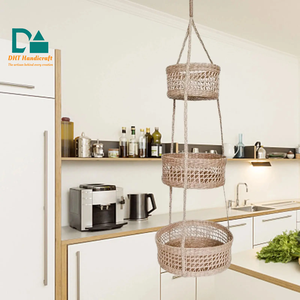 Cesta de Almacenamiento Colgante Multifuncional de Mimbre Tejido a Mano de 3 Niveles, Ecológica, para Macetas, Mercado Europeo - Product Image 3