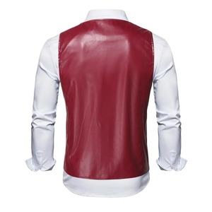 Black Red Orange Faux Leather <b>Vest</b> Men <b>Slim</b> Single Breasted Office <b>Vest</b> Men Sleeveless Blazer <b>Vest</b> - Product Image 2