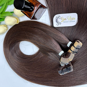 Sun Hair Company Cheveux Humains Vietnamiens Remy de Haute Qualité 100% Vierge Double Drawn Ondulés Naturels Raides Bruns à Bandes Adhésives - Product Image 6