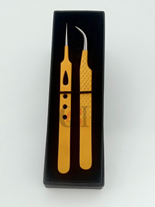 Revêtement en poudre jaune professionnel incurvé avec pointe argentée en acier inoxydable pince à épiler pour extension de cils outils de beauté - Product Image 5