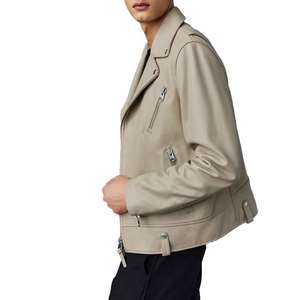 Blouson en cuir pour homme de qualité supérieure, en cuir véritable et toile, style moto et motard, avec capuche et logo personnalisé sur le devant, idéal pour l'hiver. - Product Image 5