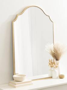 Gold Art <b>Deco</b> Arched Wall Mirror with Scalloped Crown Top Metal Frame Beveled Glass Adjustable Design for Bathroom Wedding Decor - Product Image 4