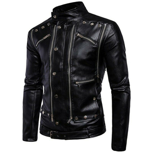 Chaqueta de cuero ajustada para motocicleta Vintage para hombre, a prueba de viento para todas las estaciones, chaqueta de cuero de vaca para motocicleta - Product Image 4