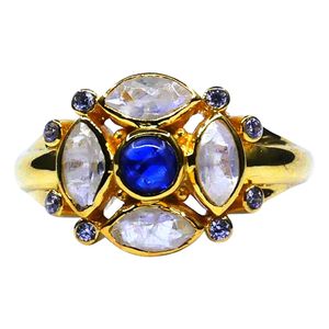 แหวนสายรุ้ง kyanite สีขาวเงิน925สำหรับผู้หญิงสไตล์แต่งงานคลาสสิกพร้อมชุบทอง - Product Image 2