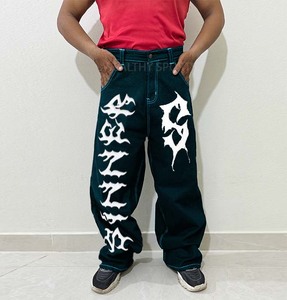 Pantalones de chándal acampanados negros informales para exteriores para hombre, pantalones holgados apilados de gran tamaño con logotipo personalizado, lavados - Product Image 1