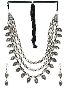 Best Selling High Quality Oxidised <b>Silver</b> Multi Layer Necklace & <b>Earrings</b> <b>Set</b> for Women Traditional Ethnic Jewelry - Product Image 2