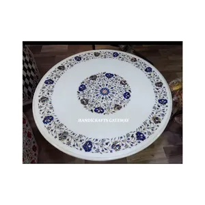 La más hermosa mesa redonda con incrustaciones de madreperla azul blanca de alta calidad para Decoración de cocina y Cena