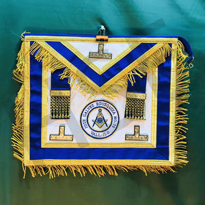 Delantal Masónico Azul y Dorado de Alta Calidad, Delantal de Logia Bordado a Mano con Flecos Dorados para Maestro Masón - Product Image 1