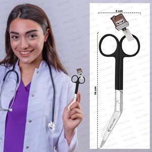 Tijeras médicas negras con clase, llavero de muñeca de enfermera Vaslcare con cuchillas afiladas de punta roma, tijeras de vendaje de Material de acero - Product Image 5