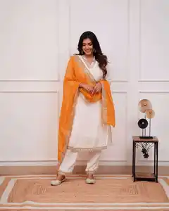 Индийское поступление, готовый к ношению комплект из 3 предметов, верхний НИЗ и цифровая печать Dupatta с Zari, Рабочий костюм для женщин