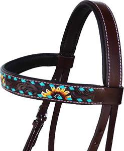 CHALLENGER Horse-brida lateral de cuero occidental Floral, sin bits, con rieles divididos, 77RS28BR - Product Image 4