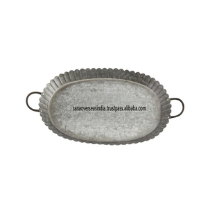Plateau de service en métal galvanisé vintage de qualité supérieure avec poignées pour décoration de cuisine ou de salon de style ferme à bon prix - Product Image 3