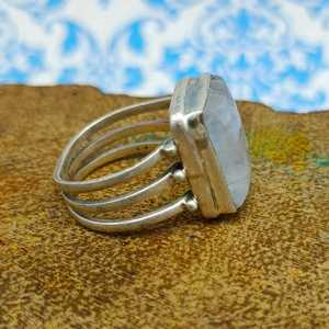 Bagues fines de haute qualité avec pierre de lune arc-en-ciel dernière conception à la mode Cabochon Rectangle forme pour bijoux de mariage - Product Image 2